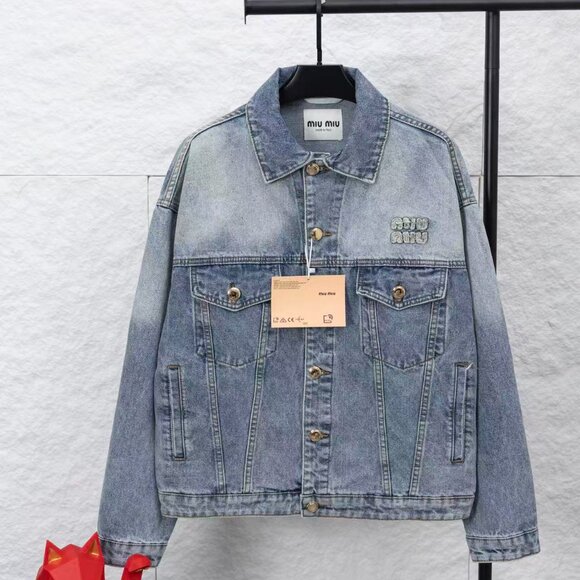 Miu Miu Blue Logo Jacquard Wool Cardigan - Picture 1 of 7